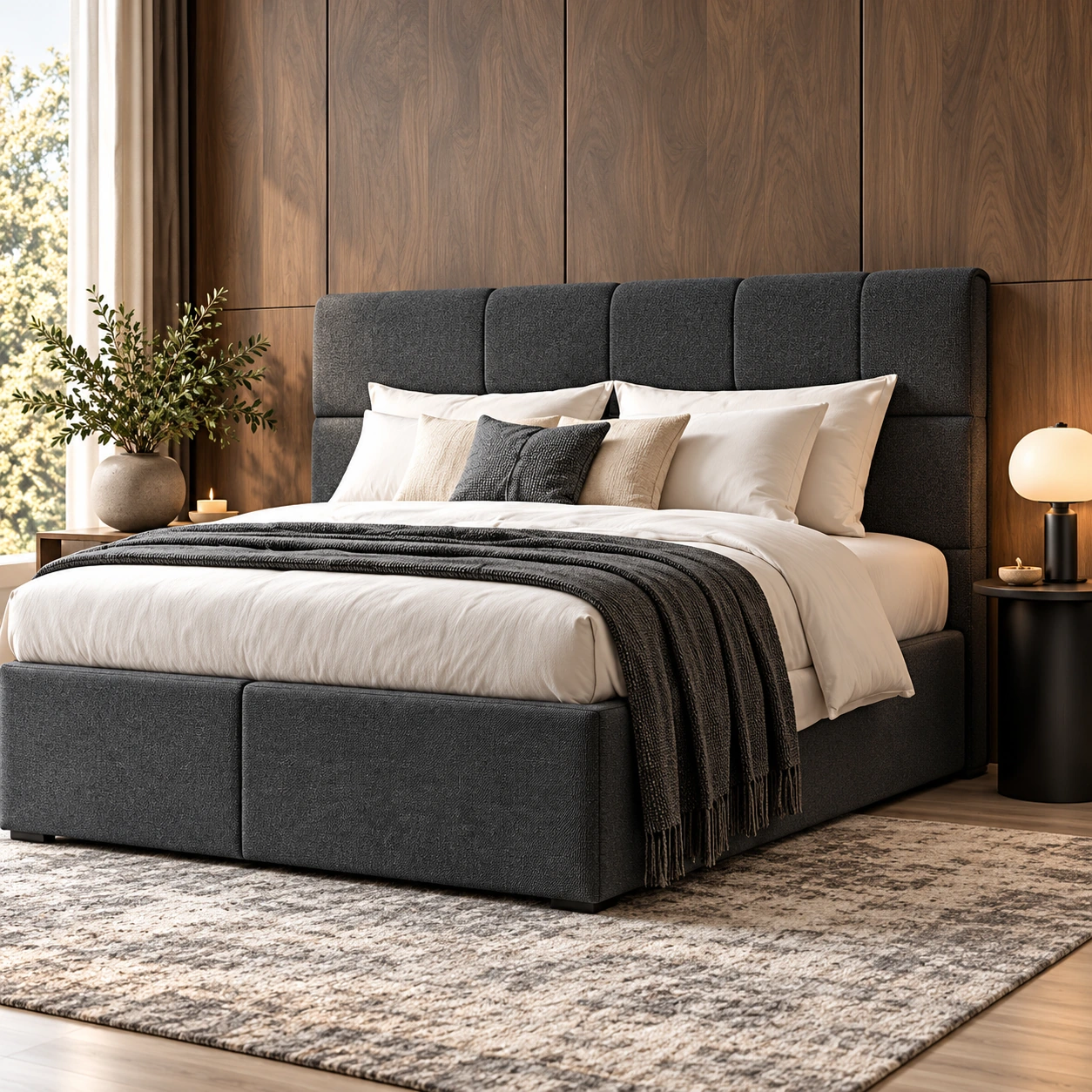 Model 02: antracietkleurige boxspring met zachte bekleding